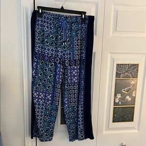 Cuddl Duds Blue Patchwork Drawstring Joggers with Navy Side Panels